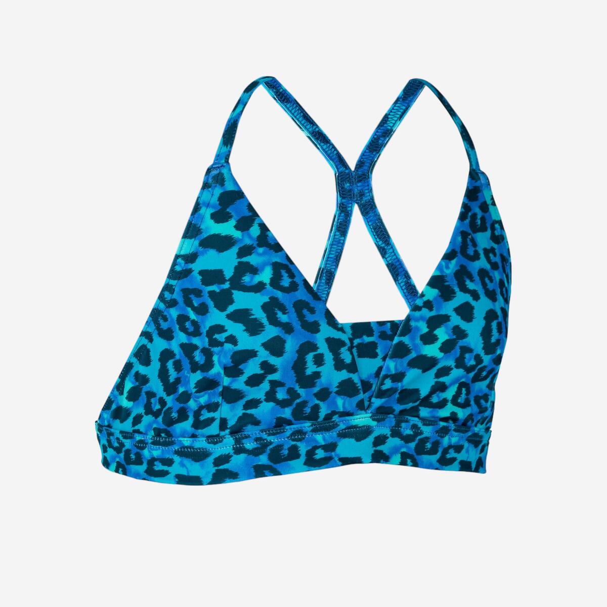 Haut de maillot de bain triangle Fille - 500 Lizy léopard bleu