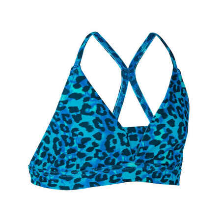 Mergaičių trikampio stiliaus maudymosi liemenėlė „500 Lizy Leopard“, mėlyna