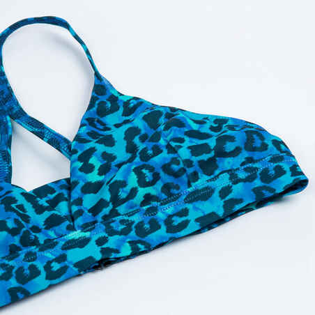 Mergaičių trikampio stiliaus maudymosi liemenėlė „500 Lizy Leopard“, mėlyna