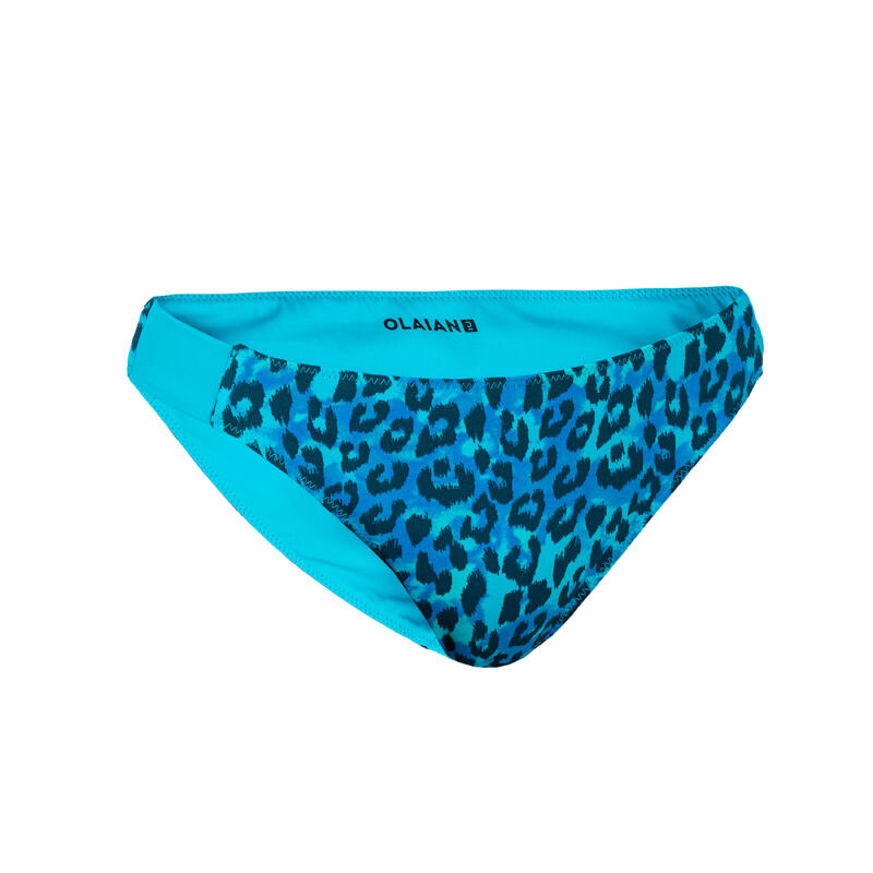 Bas de maillot de bain réversible Fille - 500 Bella léopard bleu