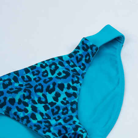 Girl's reversible swimsuit bottoms - 500 Bella Leopard blue