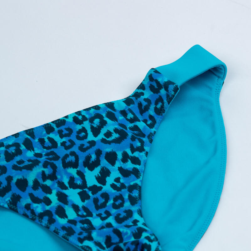 Omkeerbaar bikinibroekje voor meisjes 500 Bella luipaard blauw