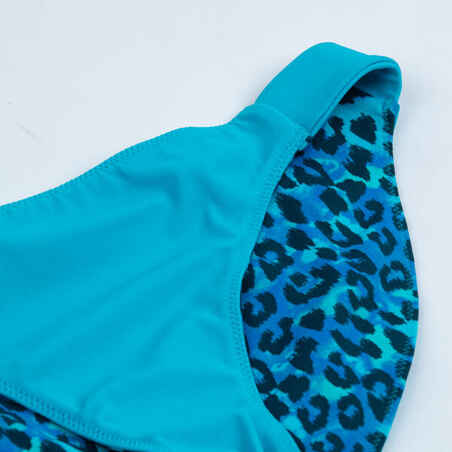 Girl's reversible swimsuit bottoms - 500 Bella Leopard blue