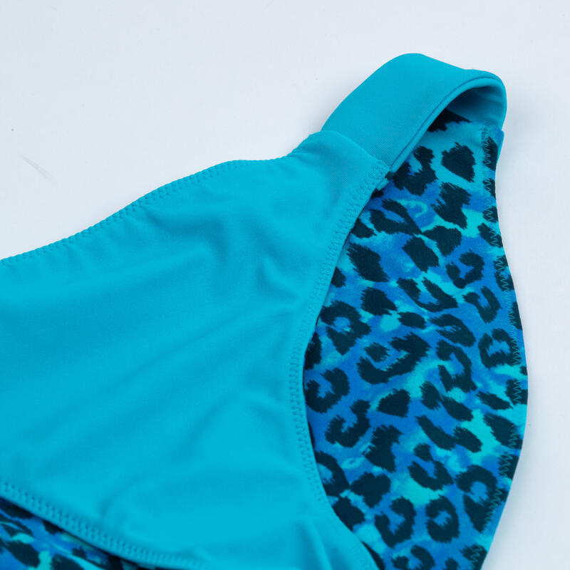 Cueca de bikini reversível Menina - 500 Bella leopardo azul