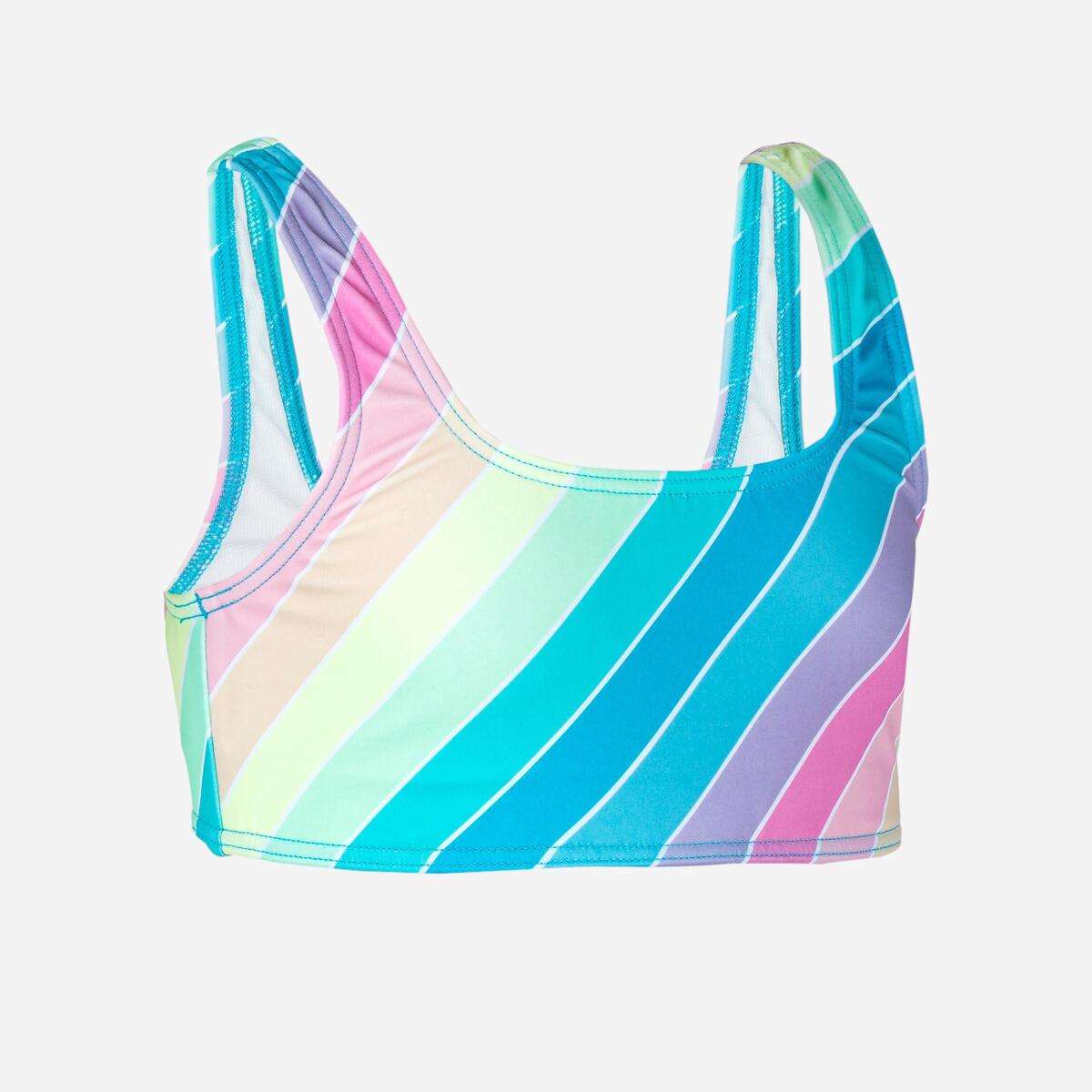 Haut de maillot de bain brassière Fille - 500 Lana rainbow stripes turquoise