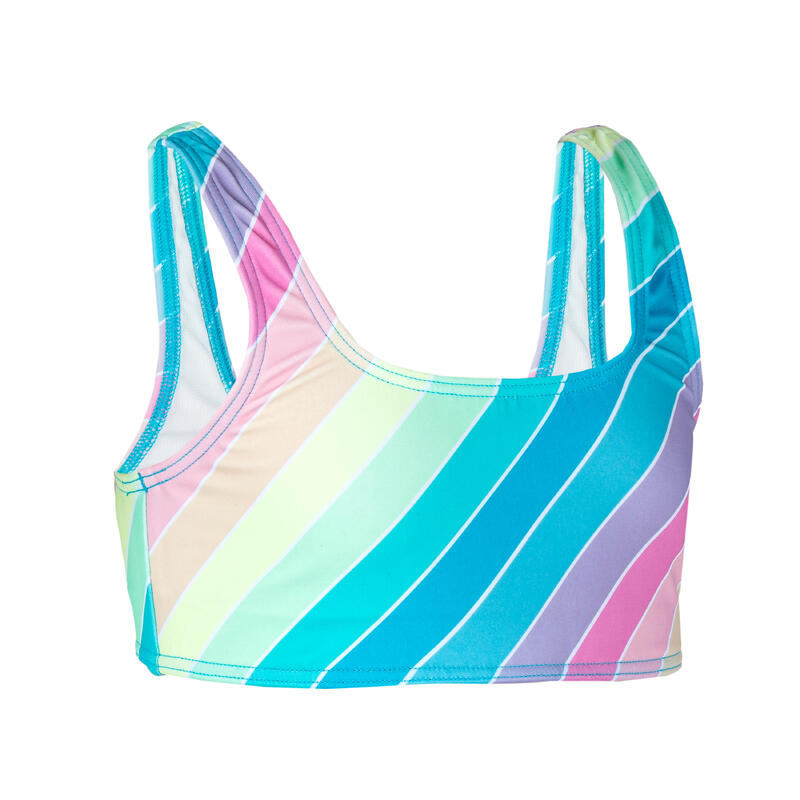 Haut de maillot de bain brassière Fille - 500 Lana rainbow stripes turquoise