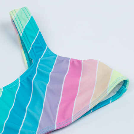 Girl's swimsuit crop top - 500 Lana rainbow stripes turquoise