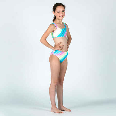 Girl's swimsuit bottoms - 500 Bao rainbow stripes turquoise