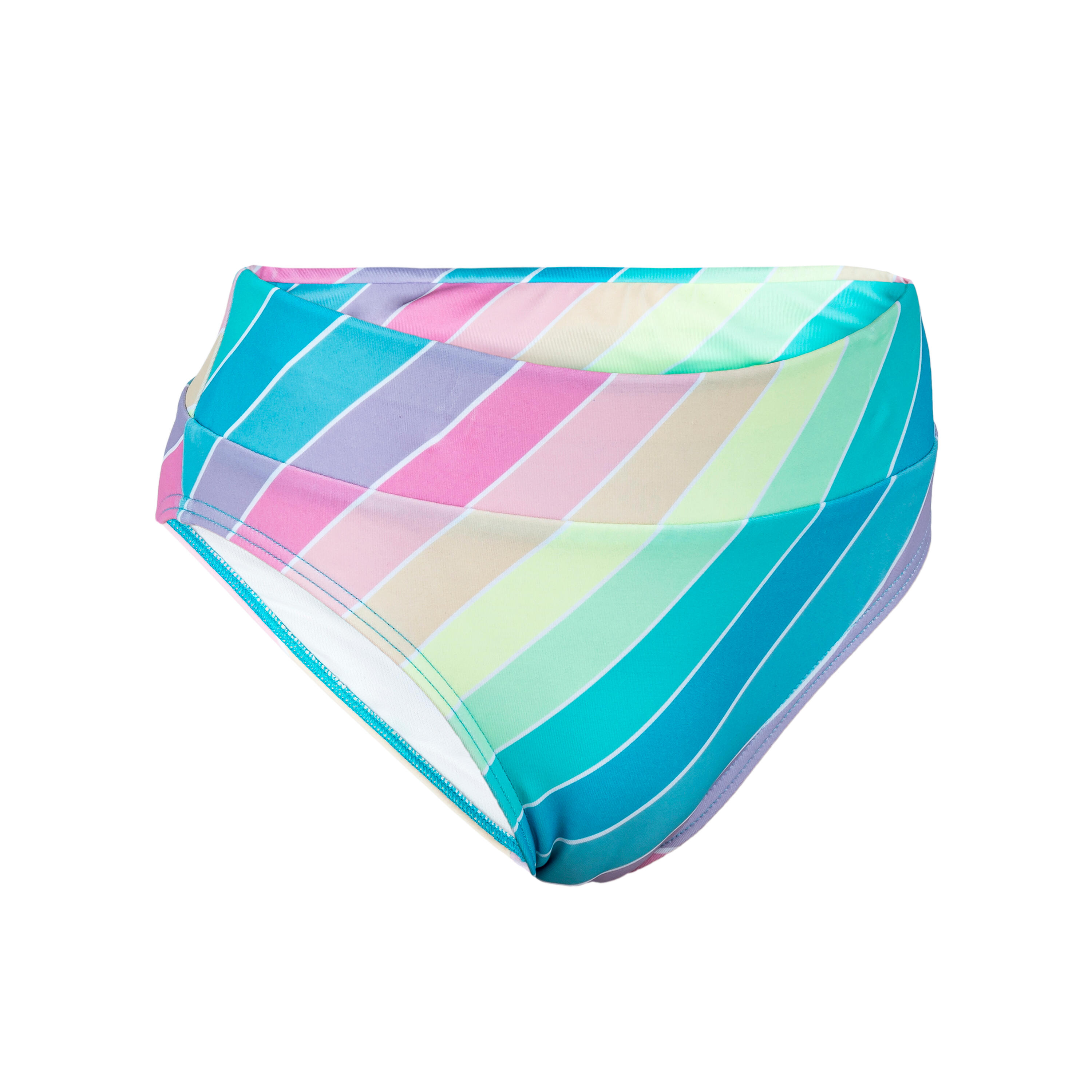 OLAIAN Girl's swimsuit bottoms - 500 Bao rainbow stripes turquoise