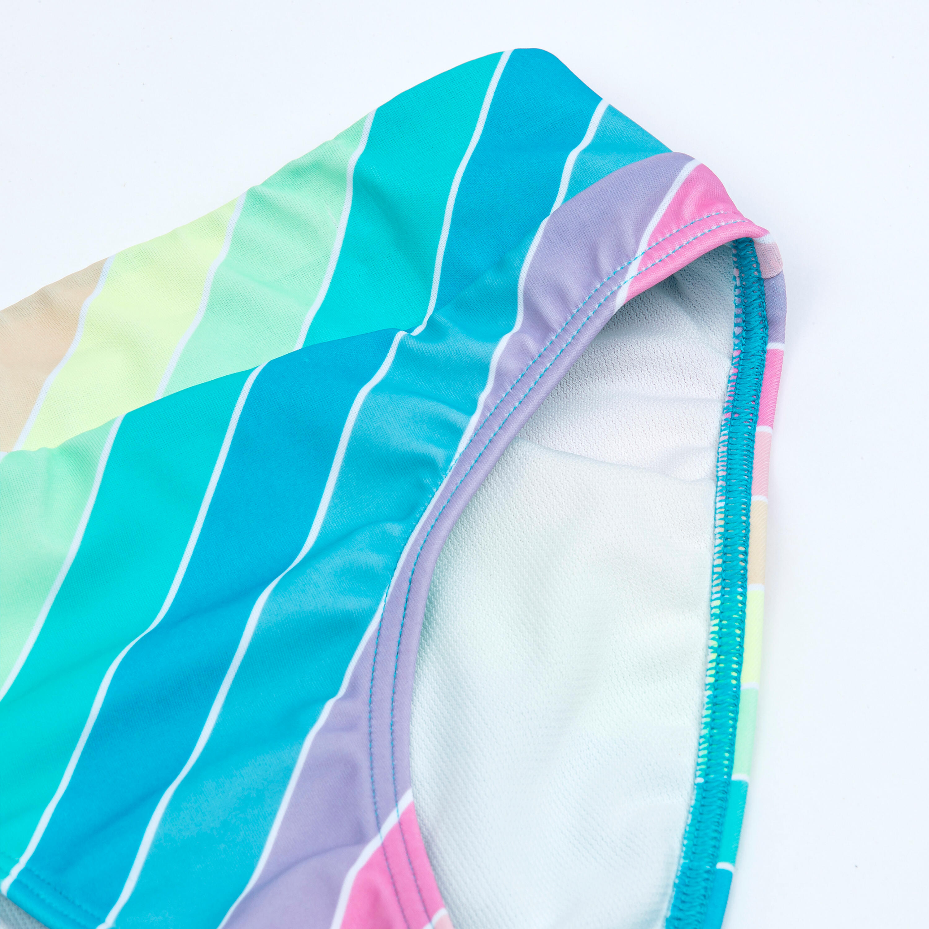 Girl's swimsuit bottoms - 500 Bao rainbow stripes turquoise 4/5