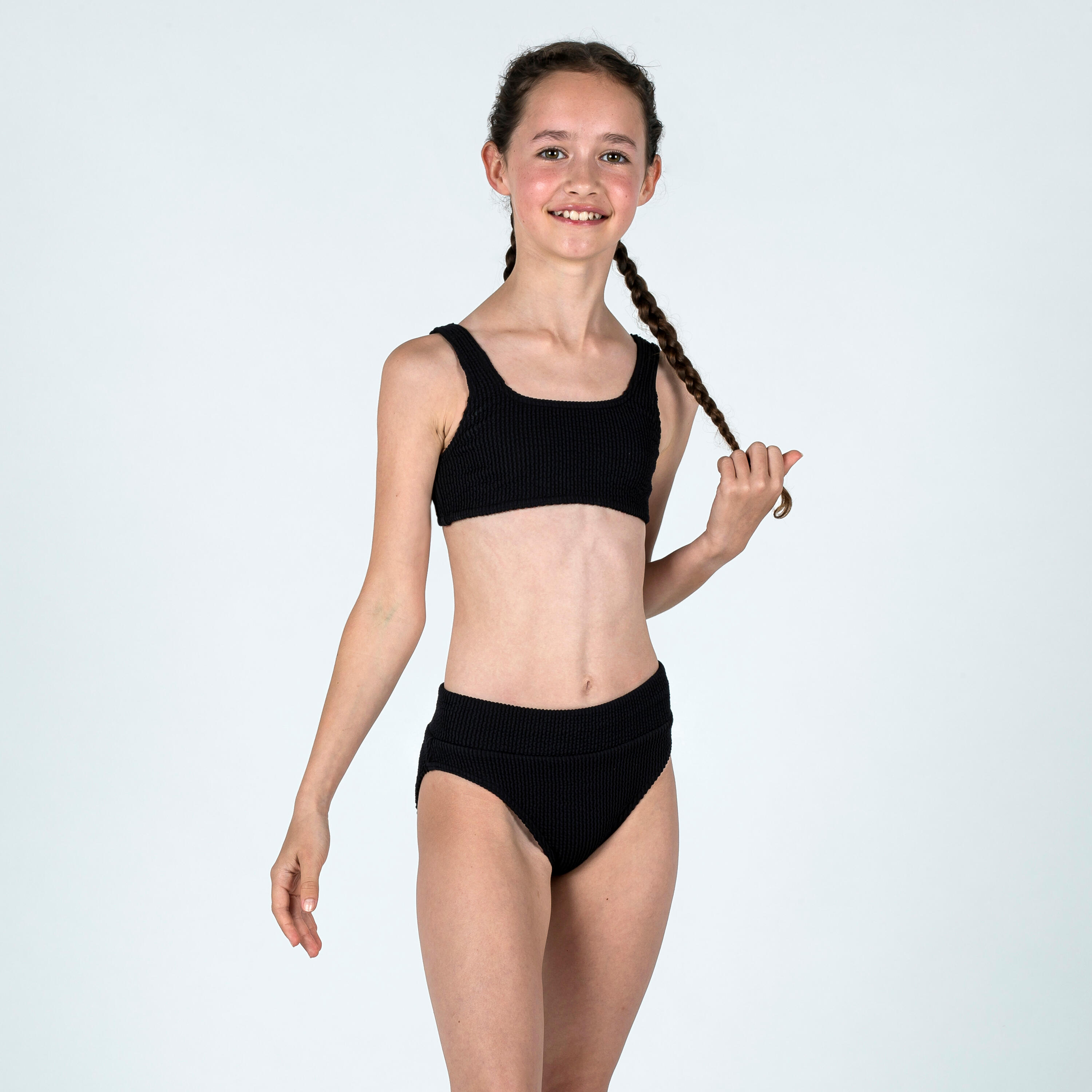 Haut de maillot de bain brassière texturée Fille - 500 Lana noir 2/4