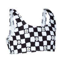 Girl's textured swimsuit crop top - 500 Lana chequered black