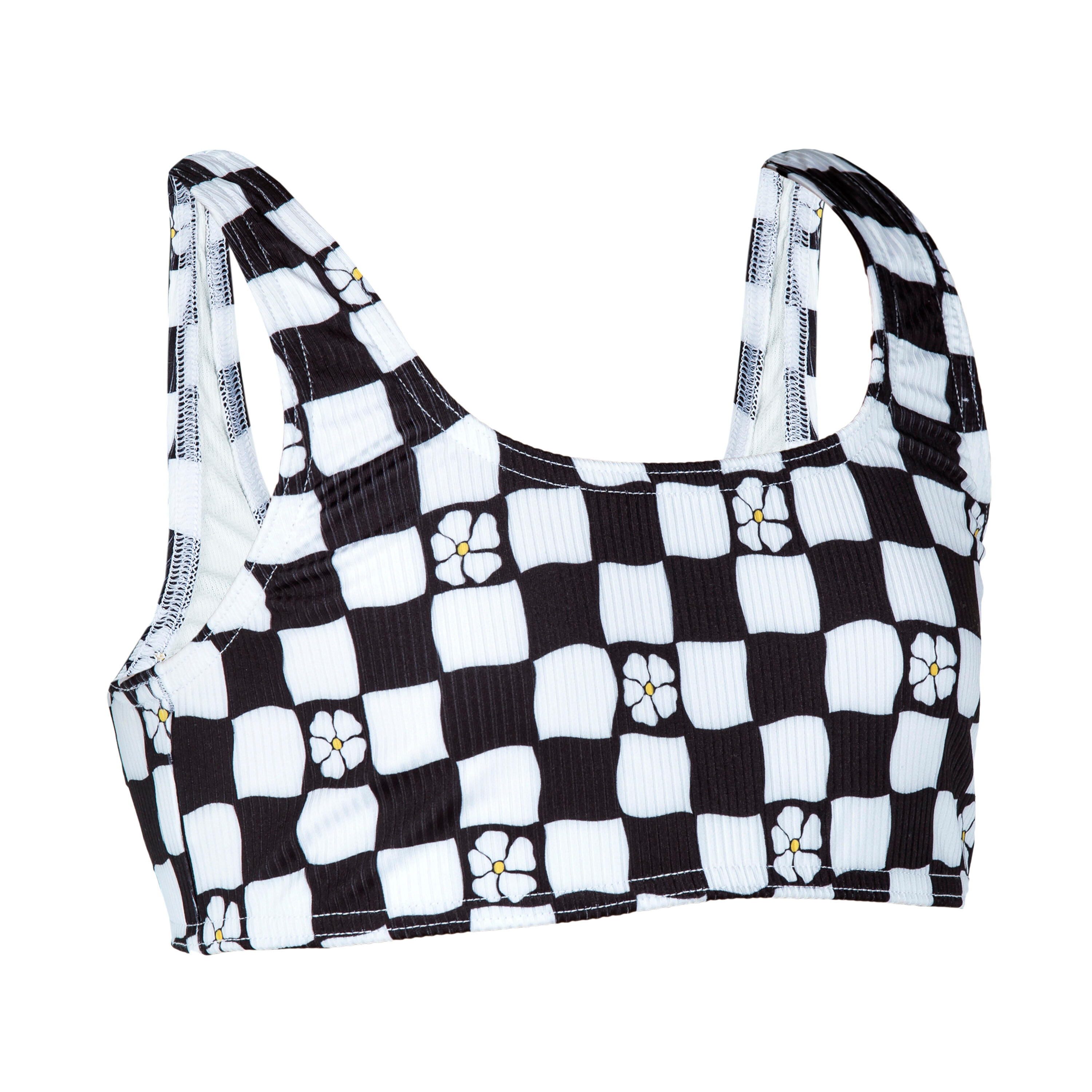 OLAIAN Girl's textured swimsuit crop top - 500 Lana chequered black