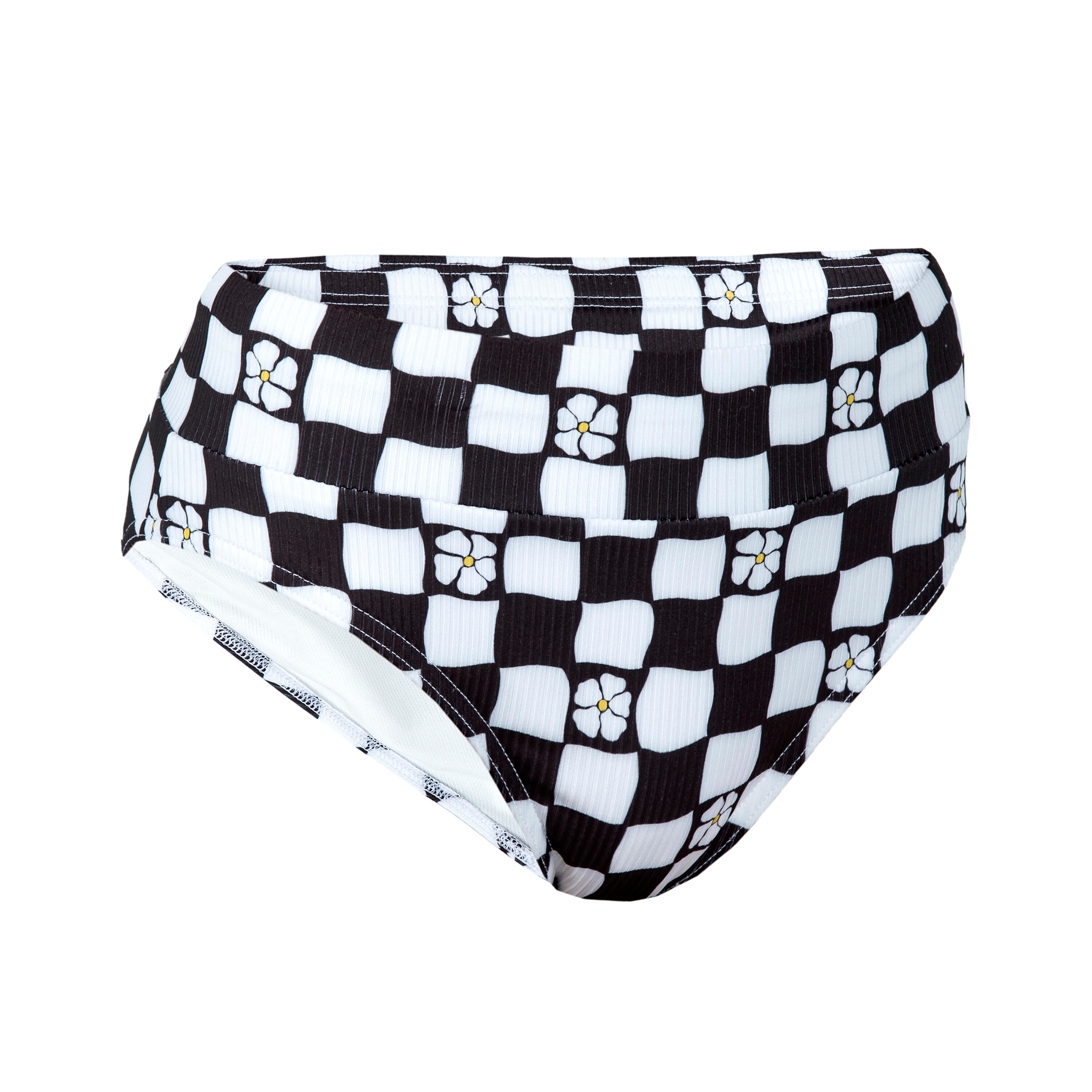 Olaian - Bas De Maillot De Bain Texturé Fille - 500 Bao Damier Noir - Bas De Maillot De Bain (bikini) - Surf Bodyboard Ski Nautique - Blanc-noir - 8 À 10 Ans - Decathlon