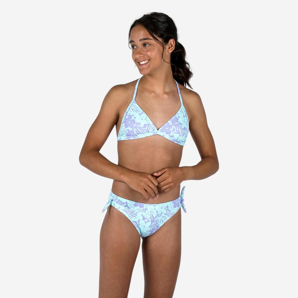 Girl's 2-piece swimsuit - 100 Tania tropical purple blue