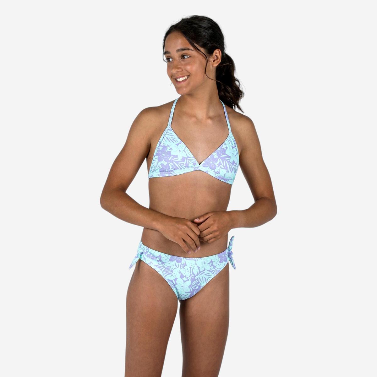 Maillot de bain 2 pièces Fille - 100 Tania tropical violet bleu