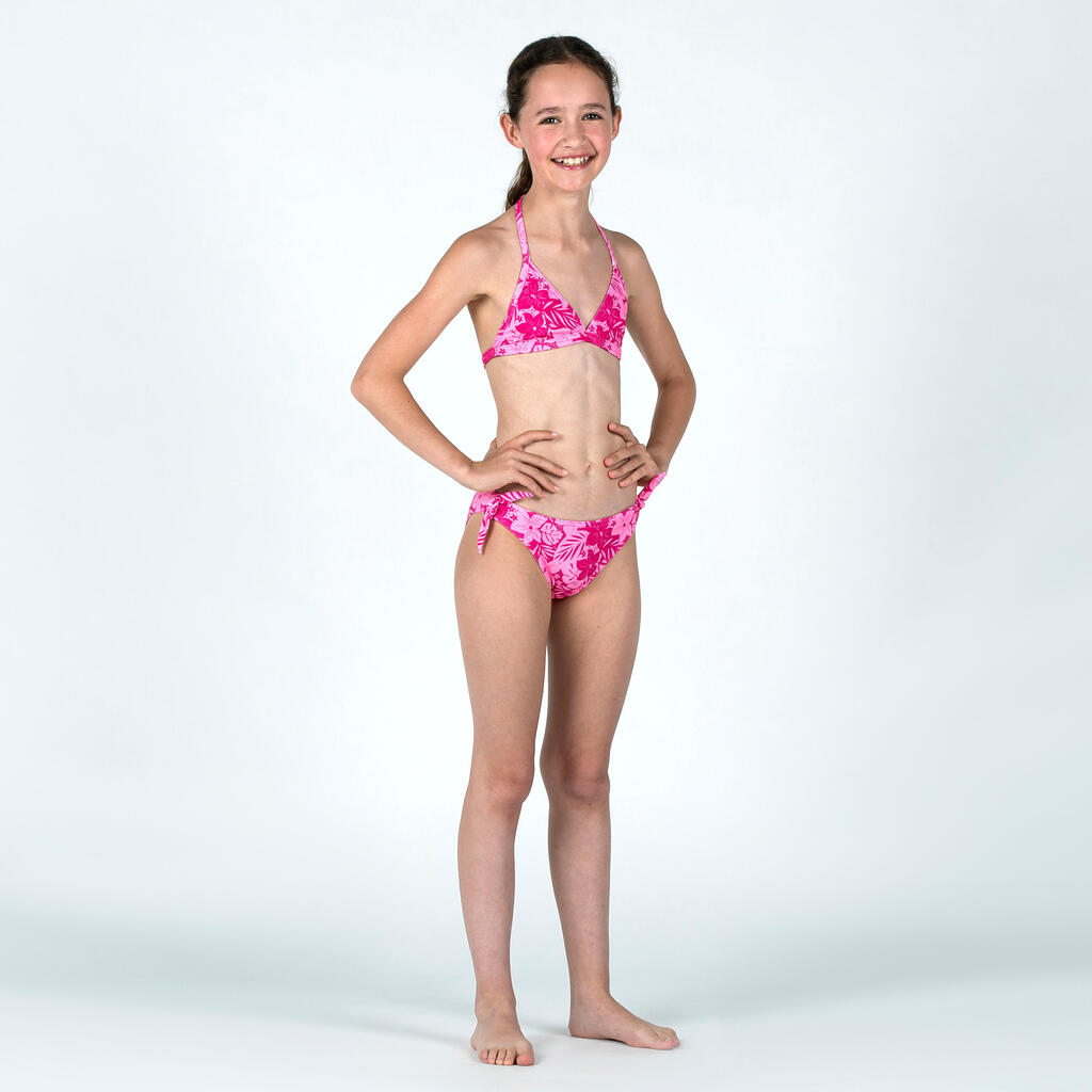 Girl's 2-piece swimsuit - 100 Tania tropical purple blue