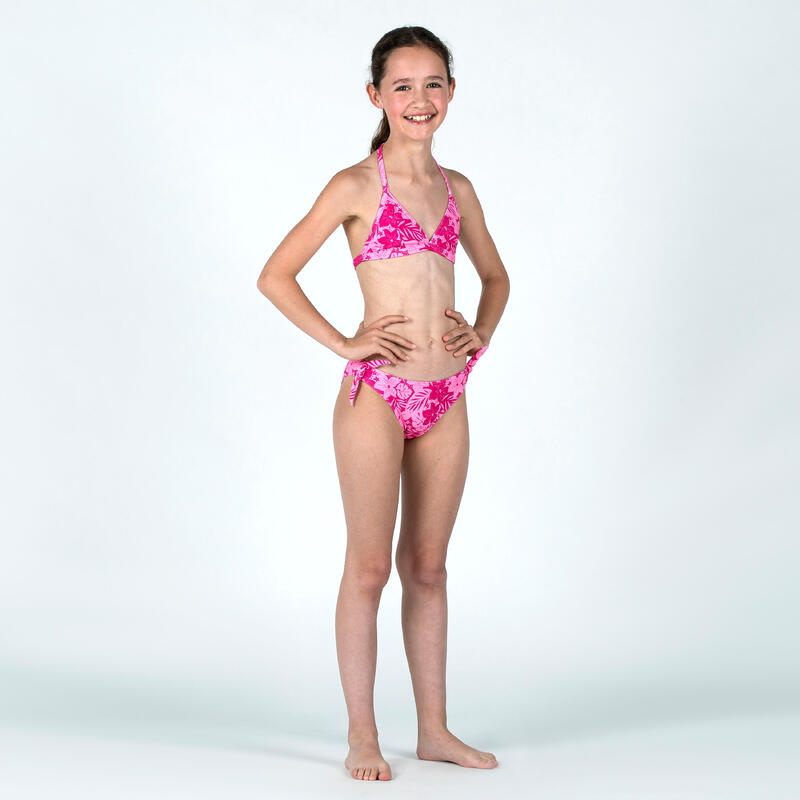Çocuk V Yaka Bikini Takımı - Pembe - Çiçek Desenli - TANIA