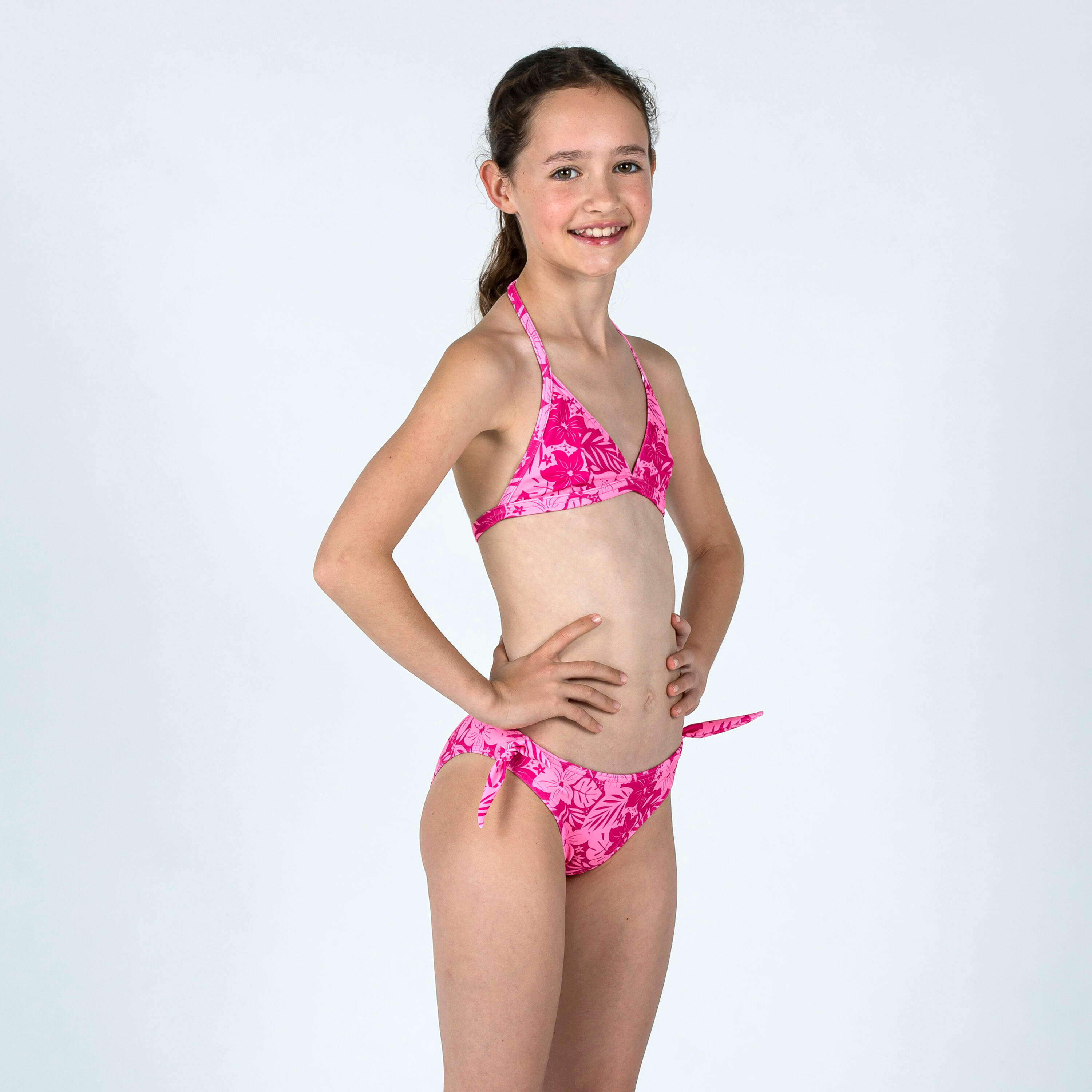 OLAIAN Girl's two-piece swimsuit - 100 Tania Tropical pink