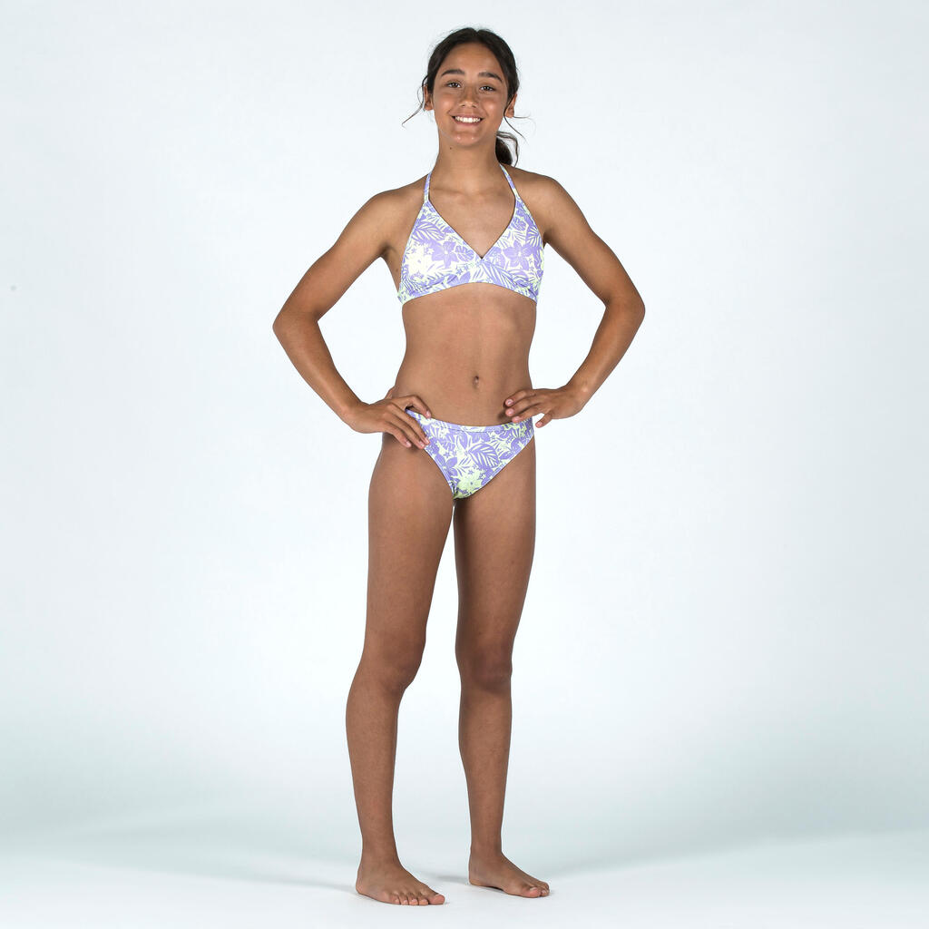 Girl's 2-piece swimsuit - 100 Tania tropical purple blue