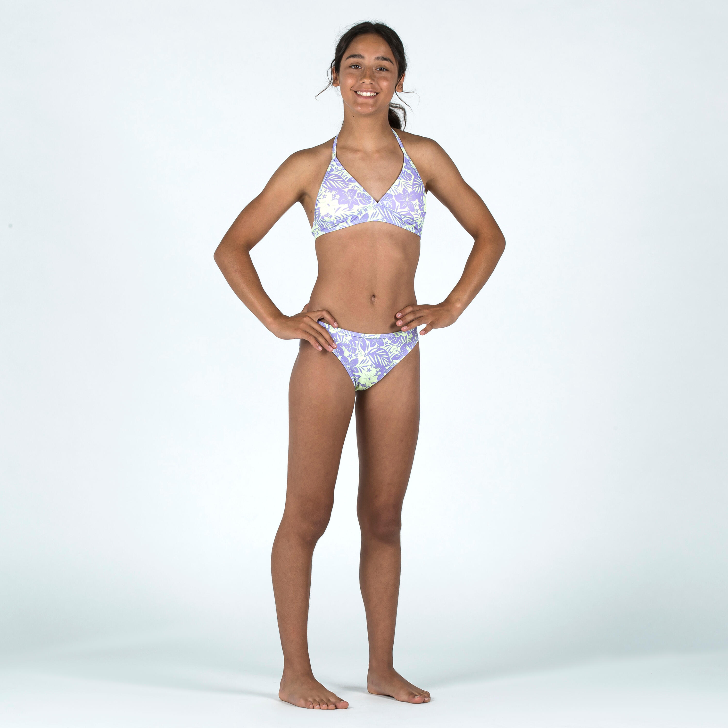 Maillot de bain 2 pièces Fille - 100 Tania tropical violet jaune 2/5