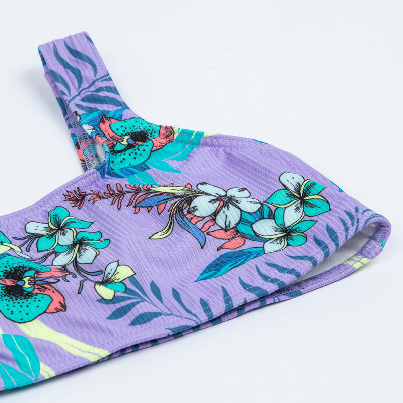 Haut de maillot de bain brassière texturée Fille - 500 Lana orchid violet