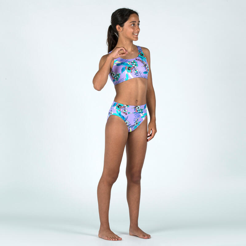 Top de bikini faixa texturada Menina - 500 Lana orchid violeta