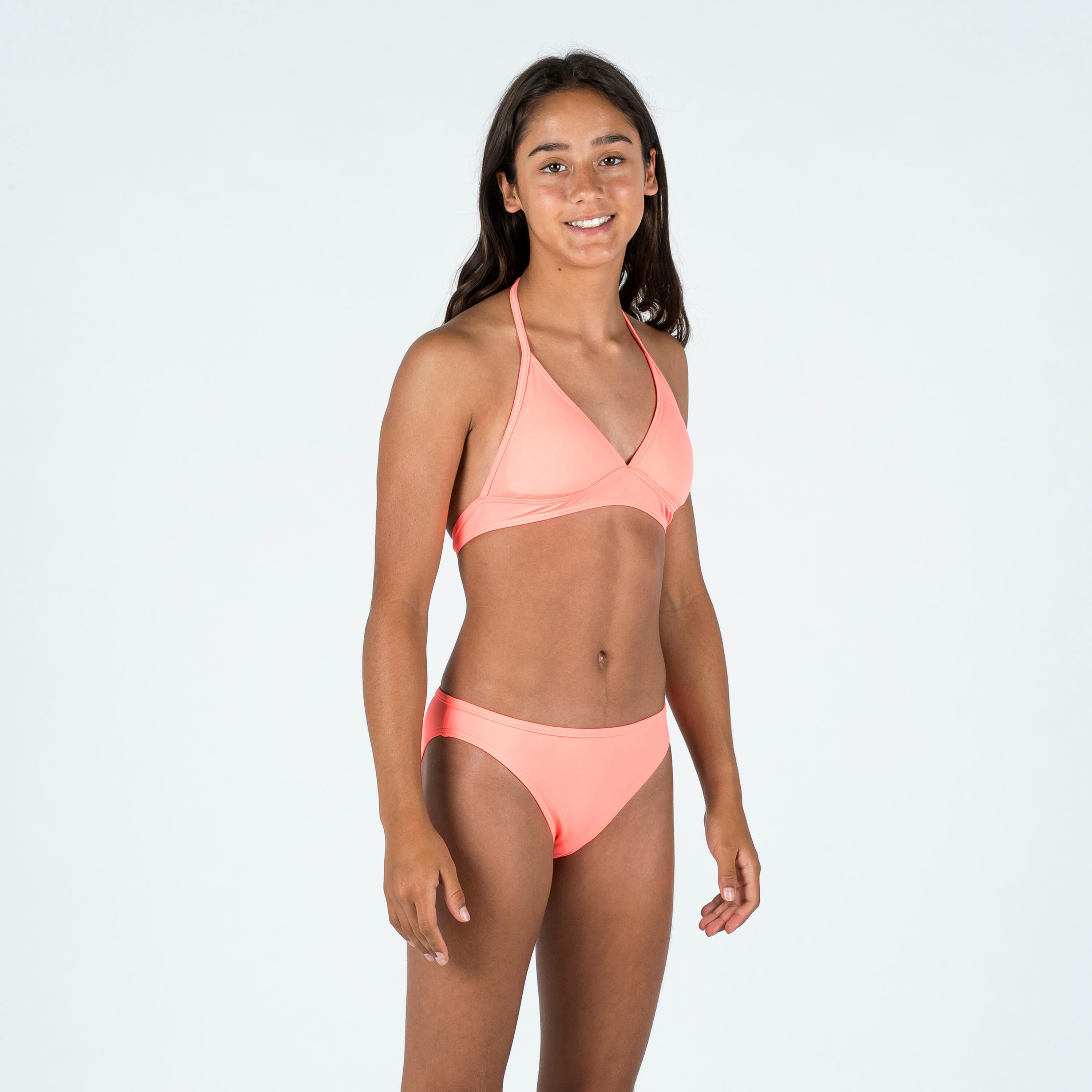Haut de maillot de bain foulard Fille - 100 Tami corail 3/4