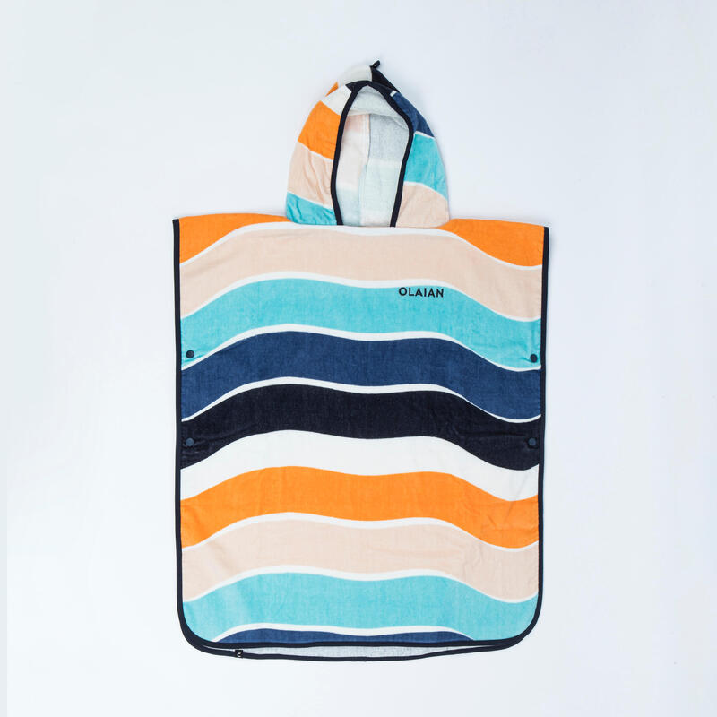 Kinderponcho voor surfen 500 Wavy oranje/blauw 110 tot 135 cm