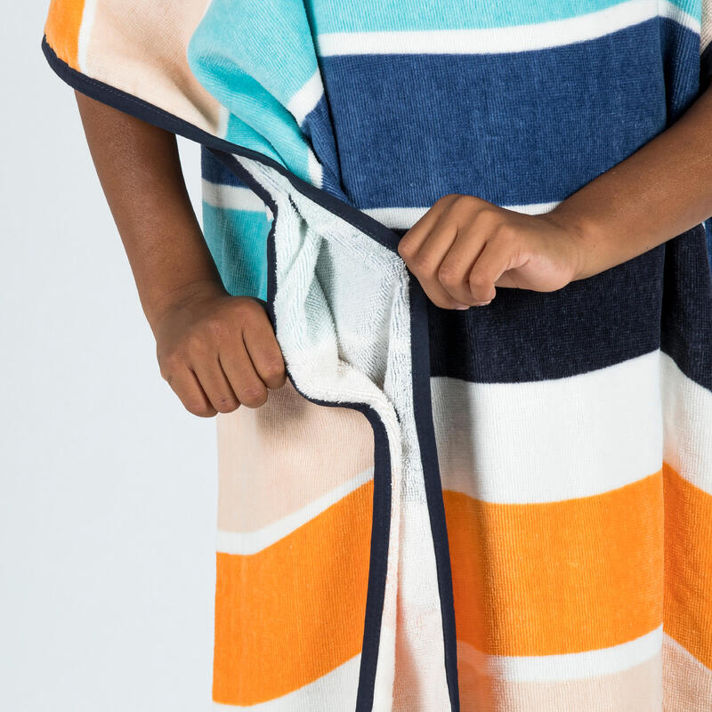 Kinderponcho voor surfen 500 Wavy oranje/blauw 110 tot 135 cm