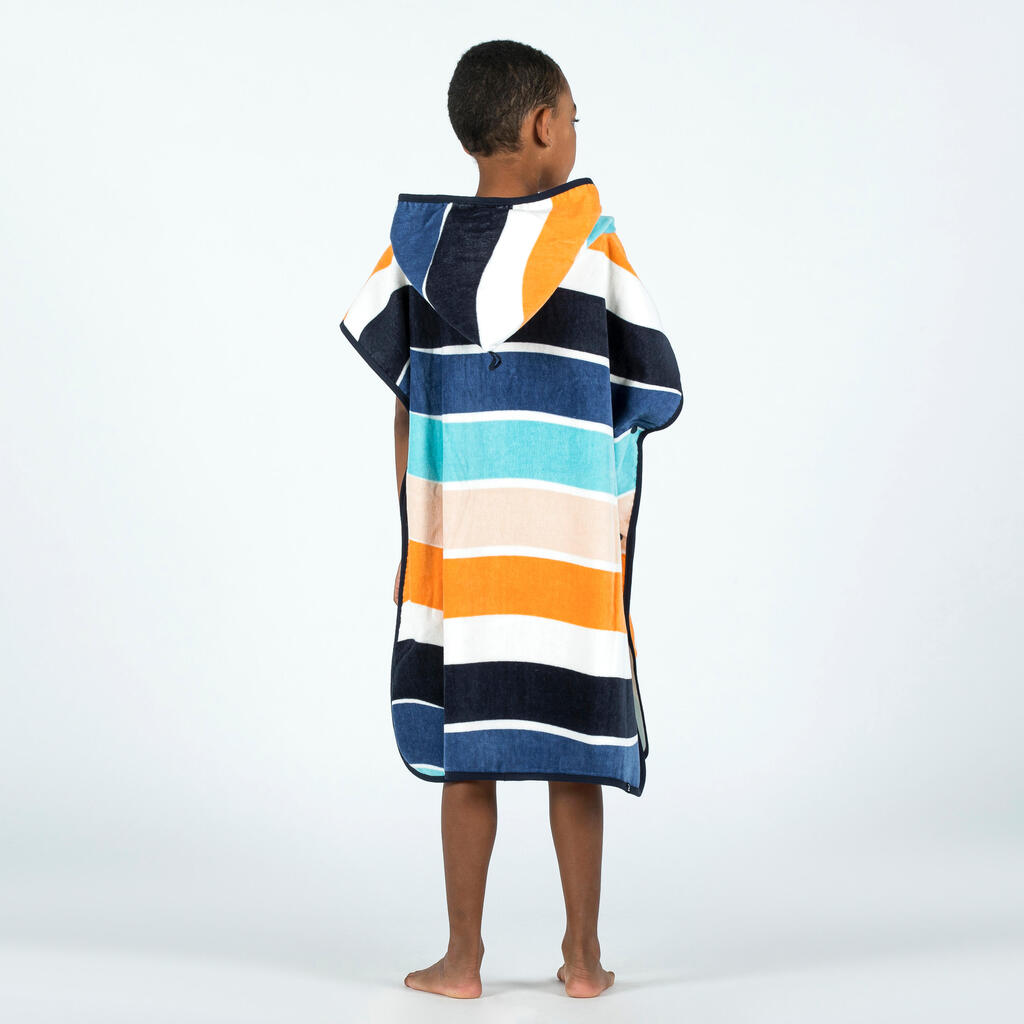 Kids' Surf Poncho 110 to 135 cm - 500 Wavy orange blue