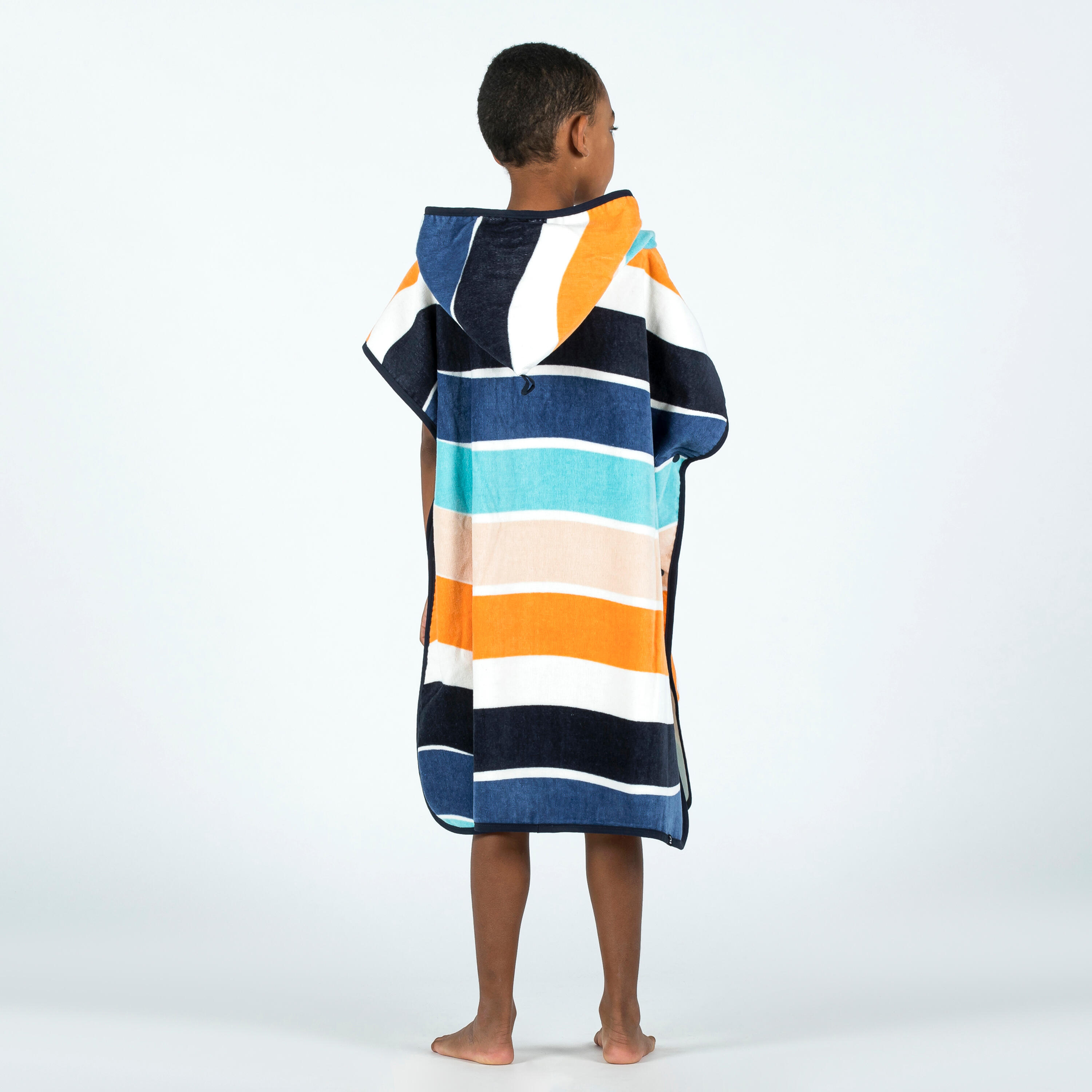 Kids Surf Poncho 110 to 135 cm 500 Wavy orange blue