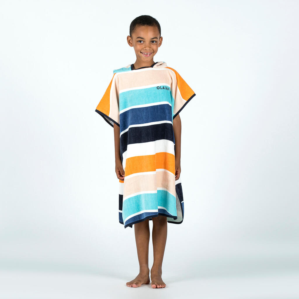 Kids' Surf Poncho 110 to 135 cm - 500 Wavy orange blue