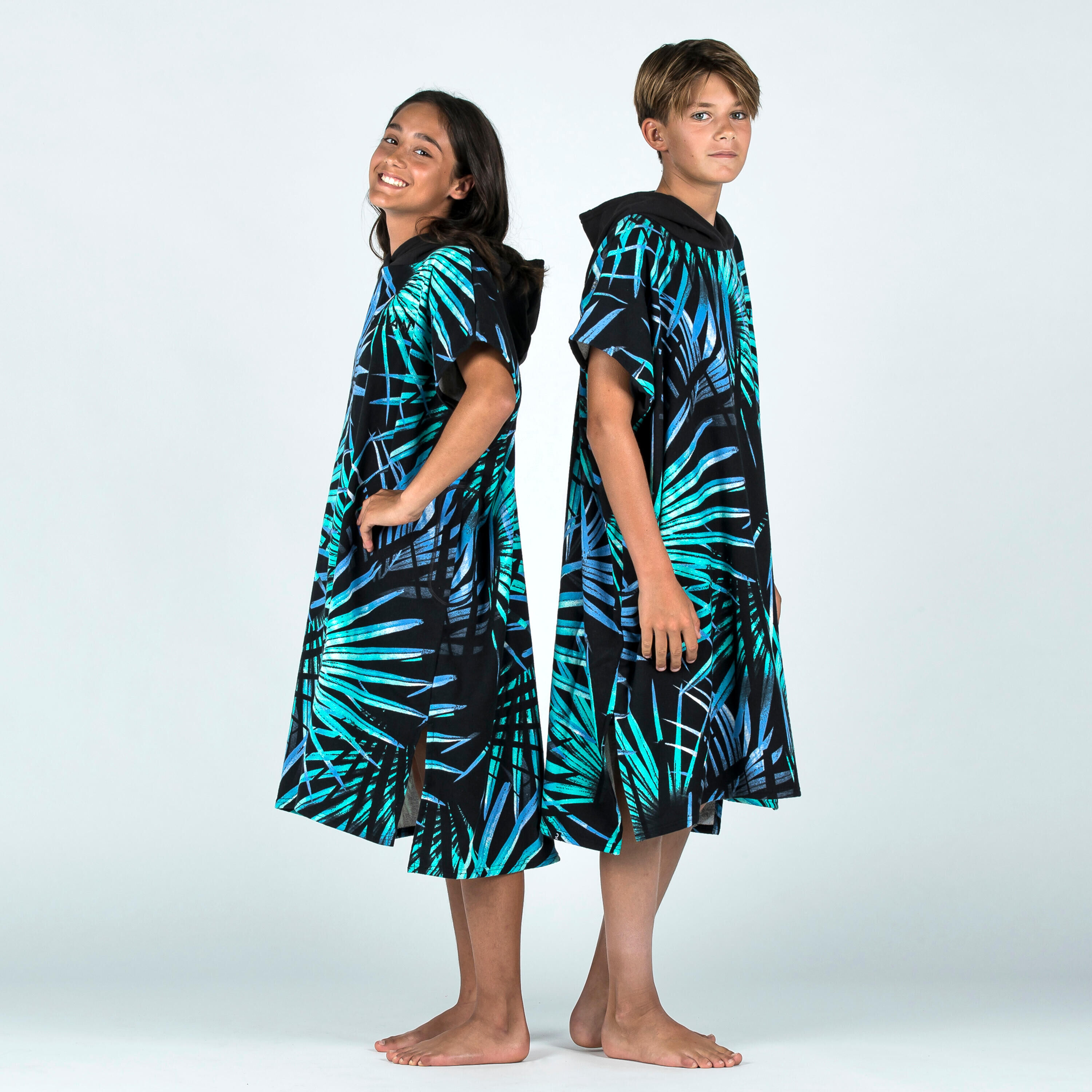 OLAIAN Kids' surf Poncho 135 to 160 cm - 550 Lumi palm turquoise