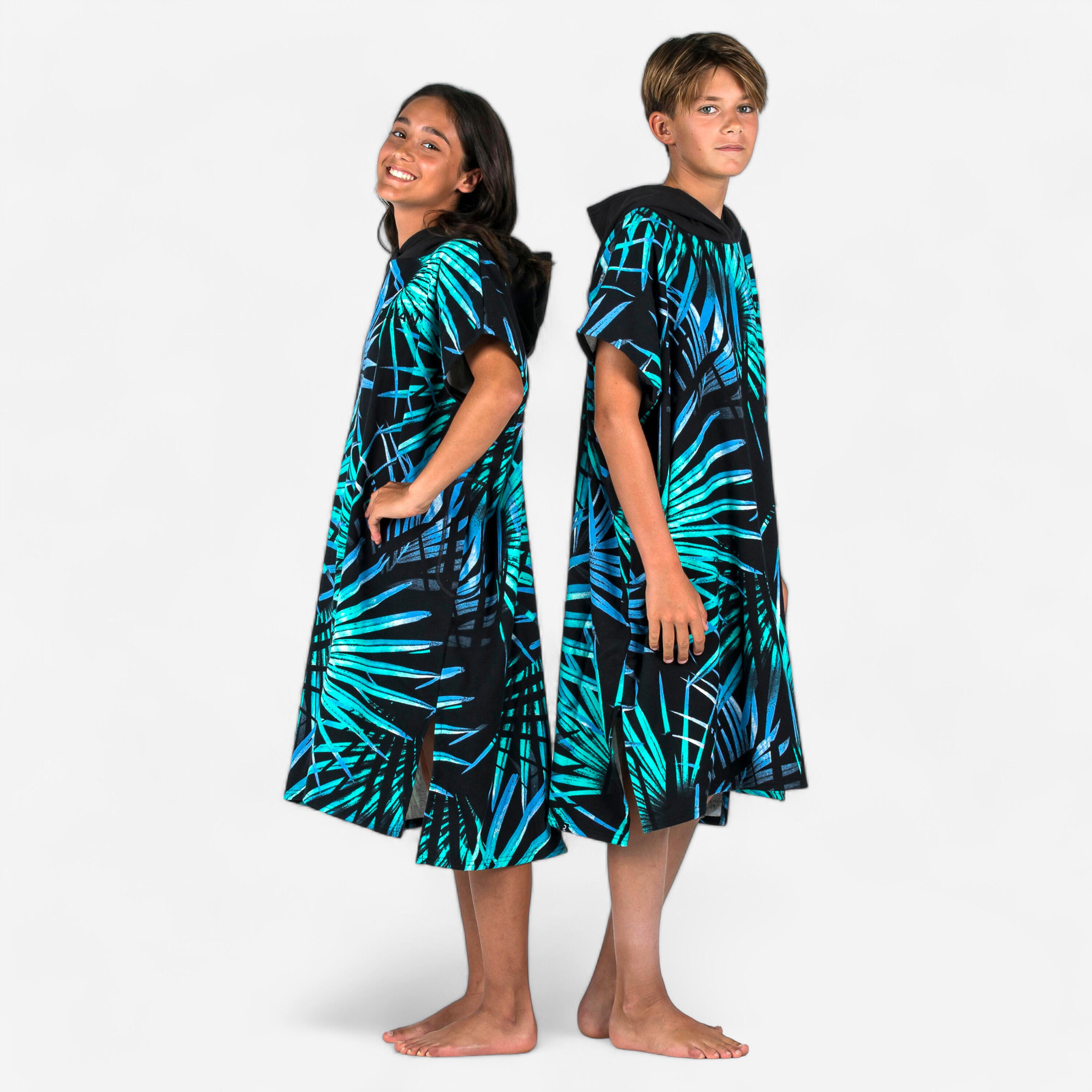 Olaian - Poncho Surf Enfant 135 À 160 Cm - 550 Lumi Palm Turquoise - Serviette Poncho - Surf Bodyboard Ski Nautique - - Taille Unique - Decathlon
