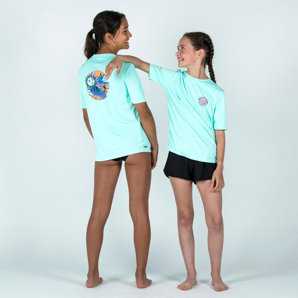 Detské tričko Top 100 Graph proti UV žiareniu s krátkym rukávom na surf oranžové