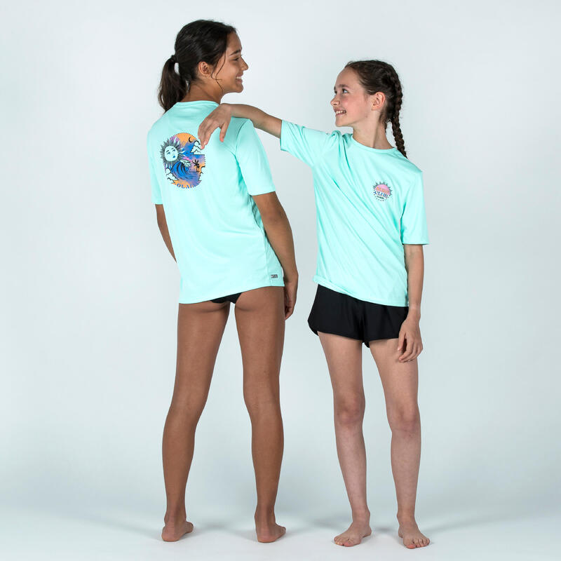 Maglia surf anti-UV bambino 100 SUNSET VIBES azzurra