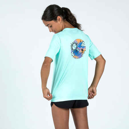חולצת טי 100 עם שרוולים קצרים נגד UV לילדים - טורקיז