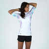 Dievčenské tričko 500 Palm proti UV žiareniu s krátkym rukávom na surf biele