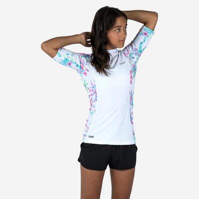 Maglia surf anti-UV ragazza 500 PALM bianca
