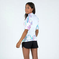 Majica kratkih rukava 500 sa UV zaštitom za devojčice - Palm bela