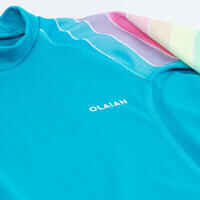 חולצת טי עם שרוולים ארוכים נגד קרינת UV לבנות -דגם 500 פסי קשת בצבע טורקיז