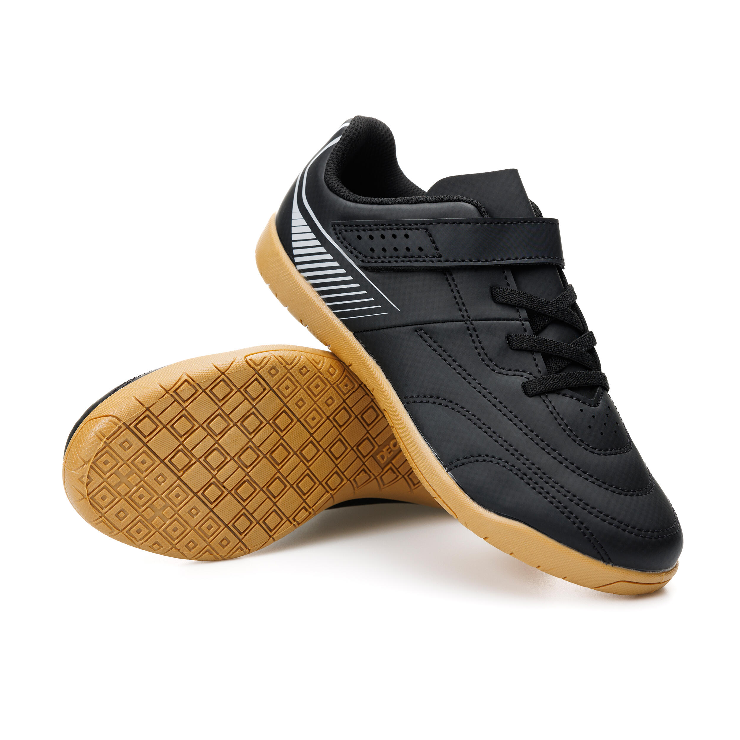 Scarpe futsal bambino 100 nero-caramello 4/11