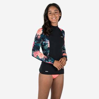 Girls’ anti-UV long-sleeved t-shirt - 500 Shiso black