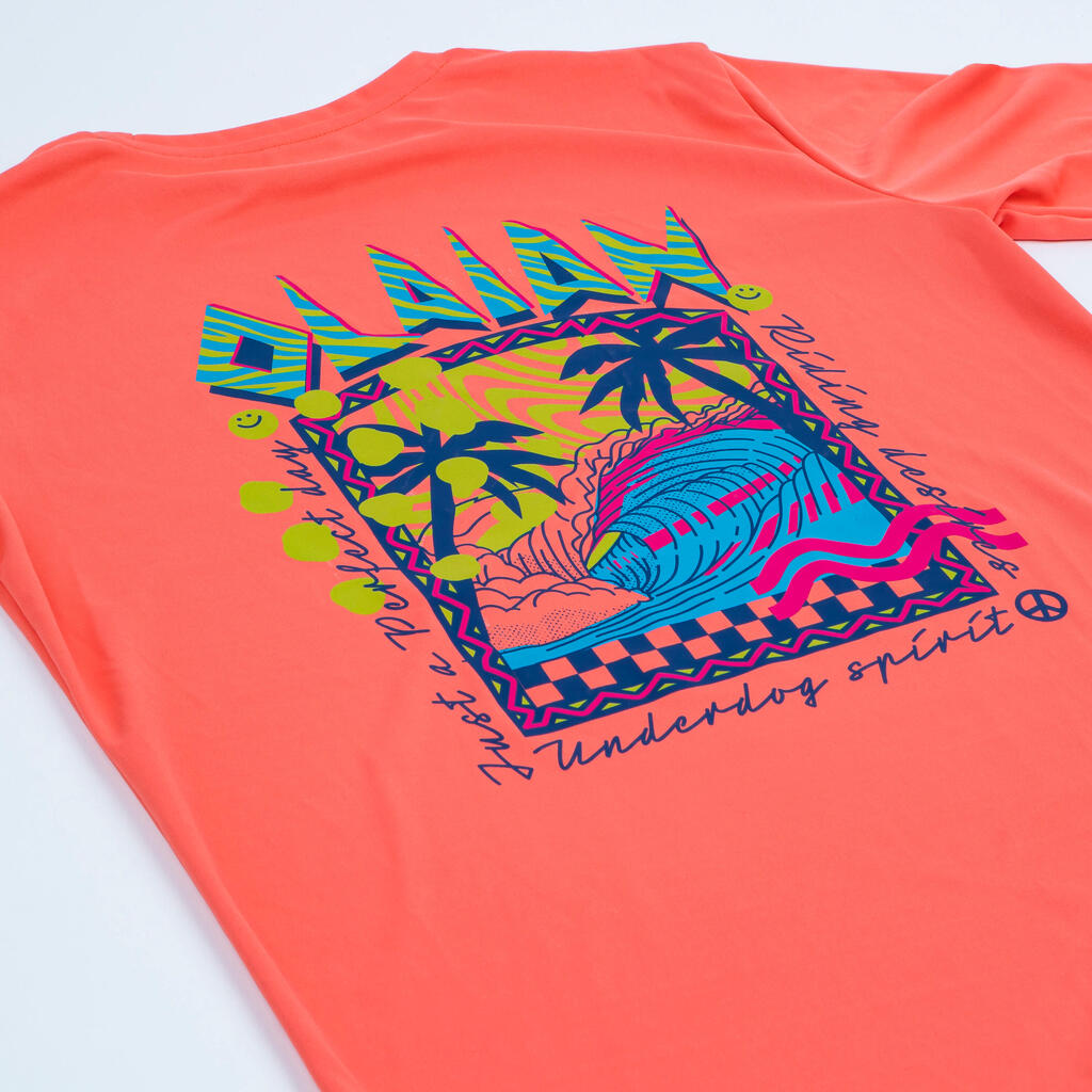 Detské tričko Top 100 Graph proti UV žiareniu s krátkym rukávom na surf oranžové