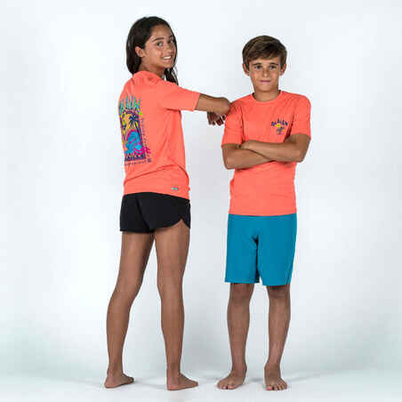 Oranžna majica z UV-zaščito s kratkimi rokavi 100 za otroke