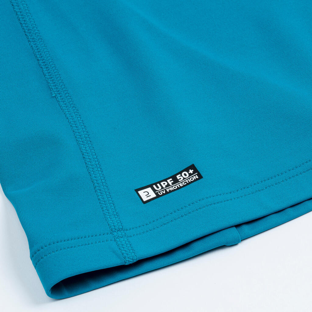 Berniukų trumparankoviai nuo UV saugantys marškinėliai „500 Camo“, juodi, mėlyni