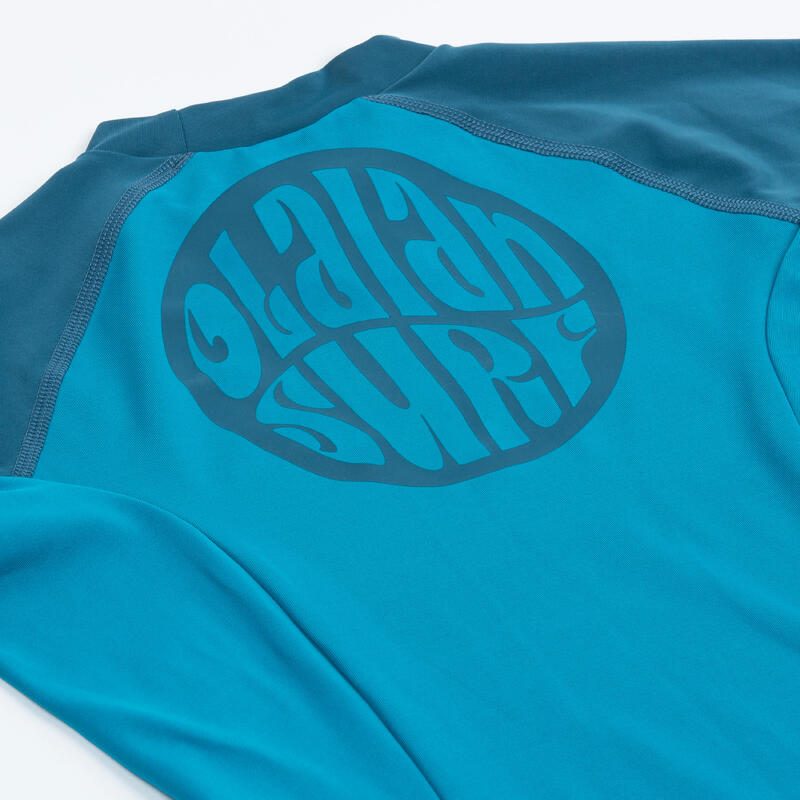 Uv-werende rashguard met korte mouwen voor jongens 500 Surf blauw