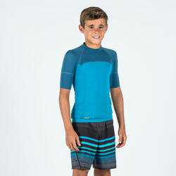 Uv-werende rashguard met korte mouwen voor jongens 500 Surf blauw