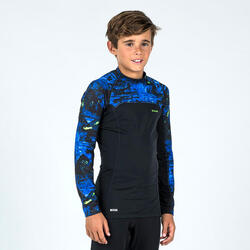 Uv-werende rashguard met lange mouwen voor jongens 500 Vortex zwart